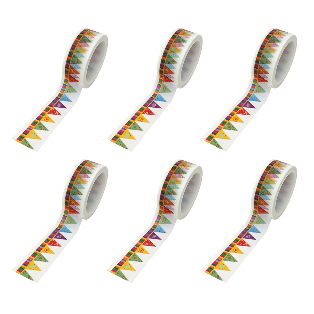 

6 Pcs Washi Tape Set Bright Colored Cute No Sticky Residue Bunting Banner Birthday Flag Stickers DIY Craft Scrapbook Planner