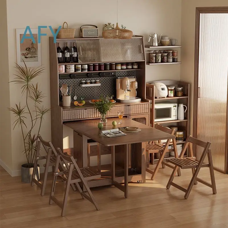 Solid Wood Sideboard Buffet Table Set for Small Spaces Wall Mounted Storage Cabinet Wine Cabinet for Living Room Dining Room