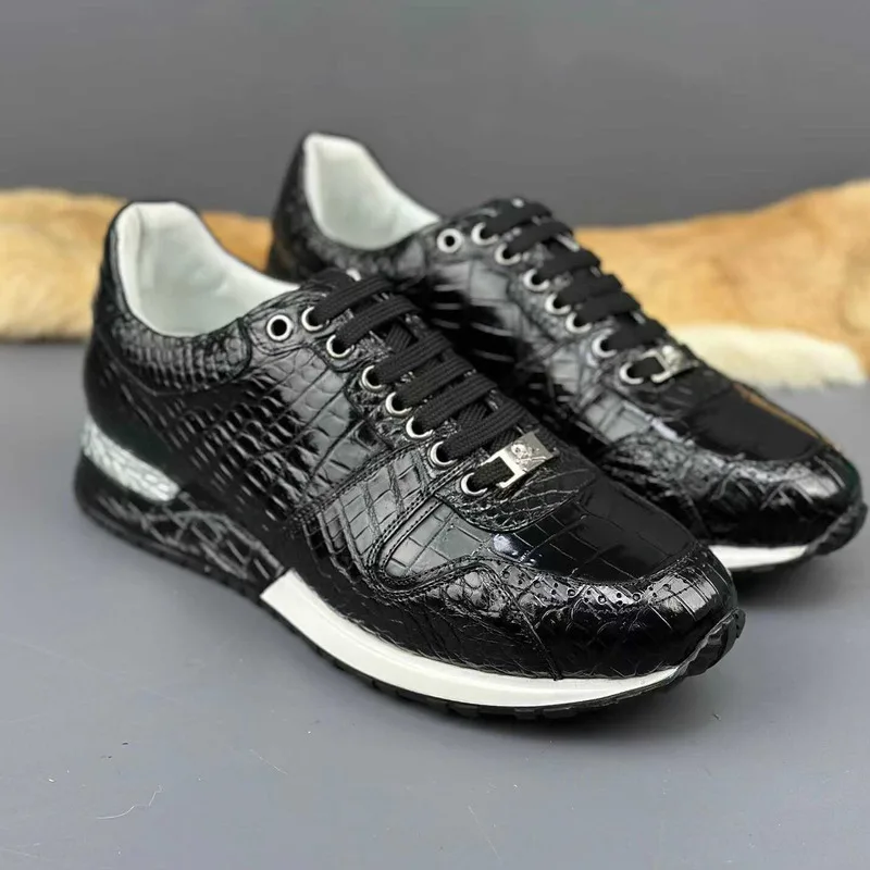 

New Thai Crocodile Leather Men's High Beauty Wear Resistant Casual Elastic Sports Real Leather Suede Shoes Loafers Mens Sneakers