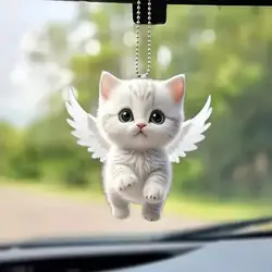 Angel Cat Pendant Rearview Mirror Ornament Car Decoration Cute White Kitten Pendant with Lanyard Whimsical Charm Car Accessories