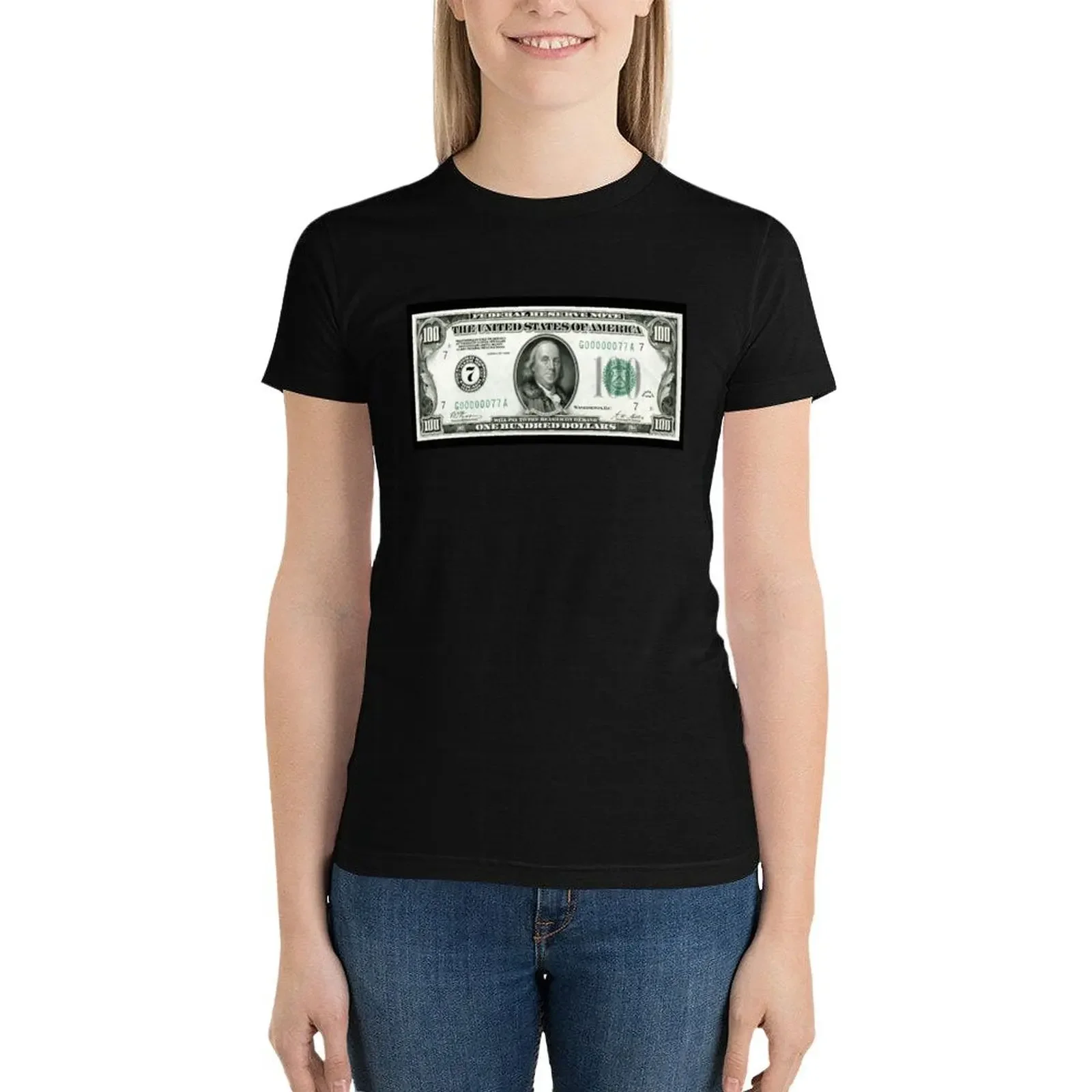 Old School 100 (Hundred) Dollar Bill T-Shirt cute clothes Short sleeve tee Women clothes