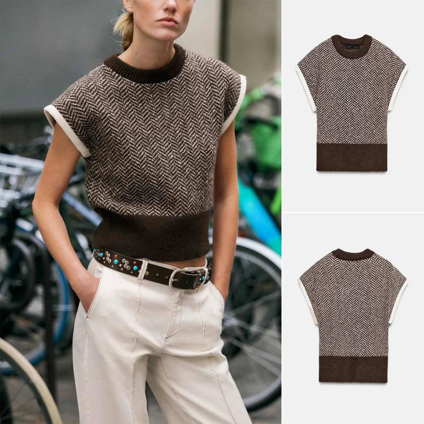 

Новый осенний женский вязаный жилет-слип, круглый дизайн Ne Svel, французский слей, свободная посадка, длина, полиэфирное волокно