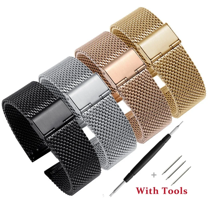 

16mm 18mm 20mm 22mm 304L 0.8mm Thicken Stainless Steel Watch Strap Replacement for Universal Watch Bracelet Accessories