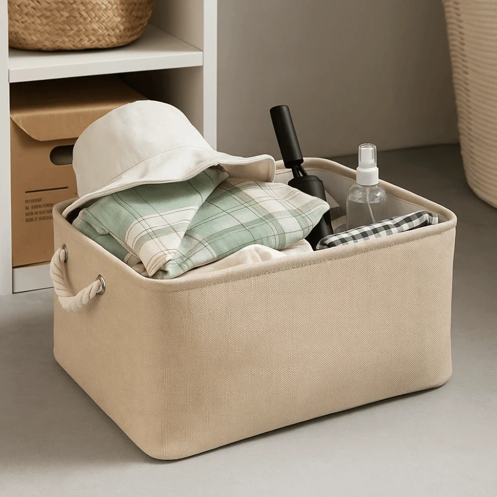 

Storage Bins Collapsible Laundry Basket Portable Linen Storage Box Rectangular with Handle Clothes Sundries Organizer Bedroom
