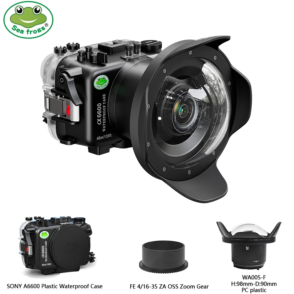 

SeaFrogs 40M/130FT UW housing with 6" Plastics Optical Glass Dry Dome Port for Sony FE16-35mm f/4 lens (zoom gear included)
