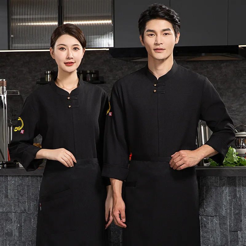 

Chef Overalls Long Sleeve Autumn and Winter Hotel Restaurant Ding Room Kitchen Stretch Work Wear Baking Western Point Chef Unifo