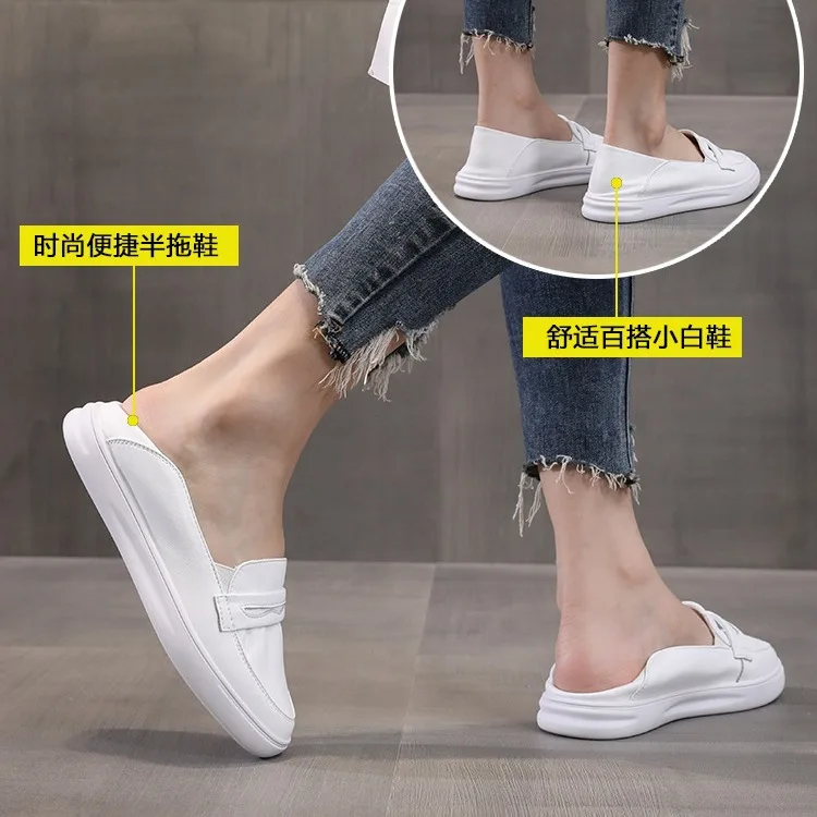 Chaussures blanches en cuir pour femmes, nouvelles chaussures de printemps et d'automne 2025, chaussures décontractées à un pied pour femmes enceintes, plates
