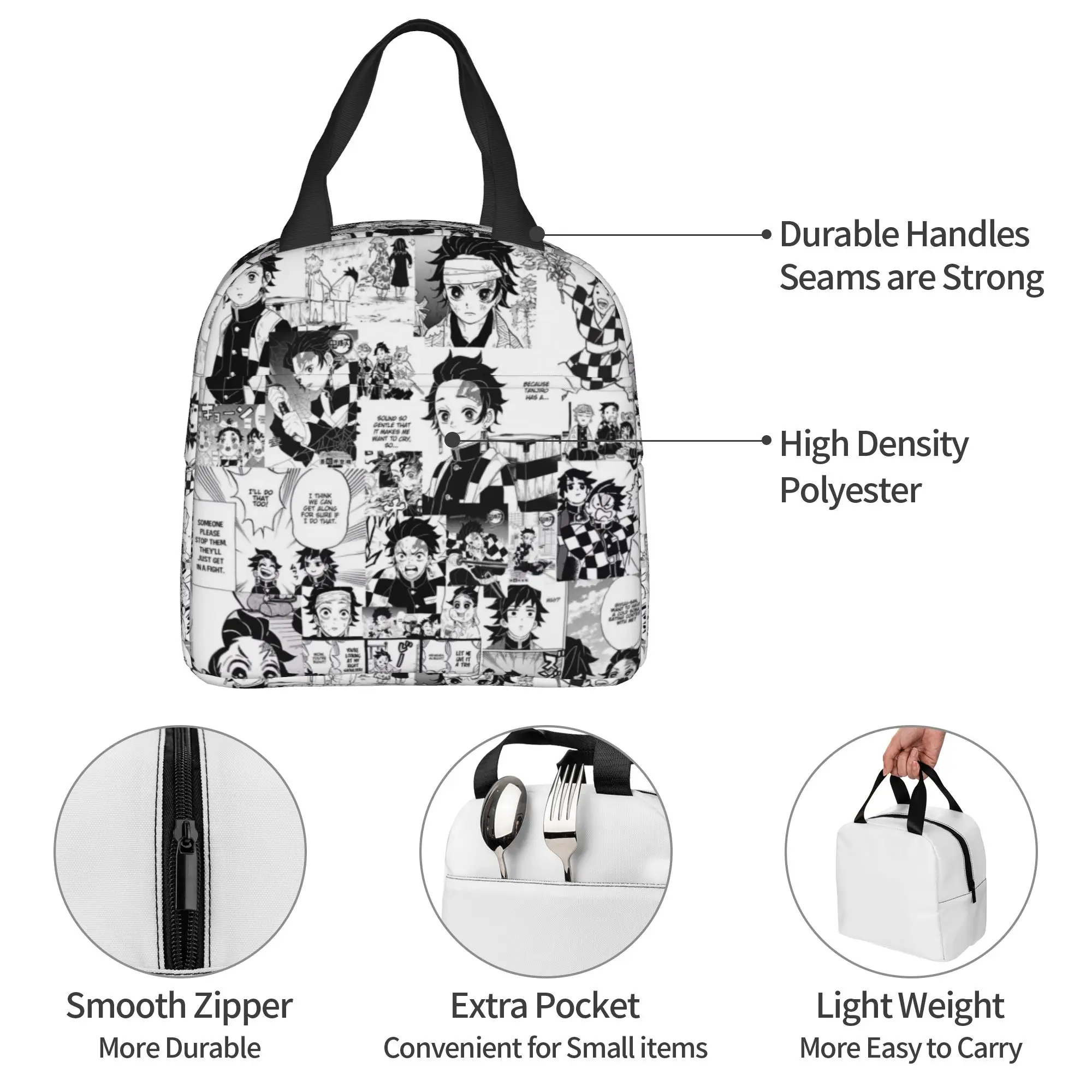Custom Tanjiro Manga Insulated Lunch Bag for Women Leakproof Demon S-Slayer Thermal Cooler Lunch Box Beach Camping Travel view 3