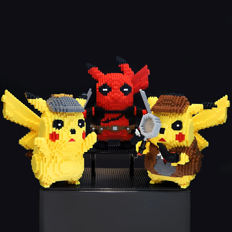 LBOYU Pokemon Mini Building Blocks Detective Pikachu Deadpool Diamond Micro Brick Figures Toys For Kid Birthday Gift