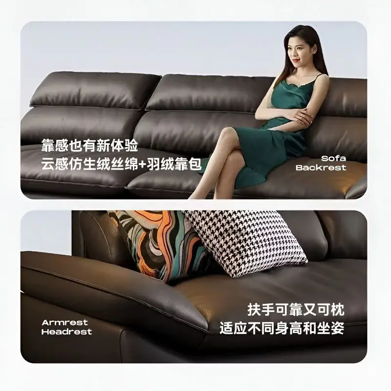 Auckland Sailing Leather Sofa Italian Minimalist Living Room Oversized Seat Wide Down Lazy Inline Sofa Customization