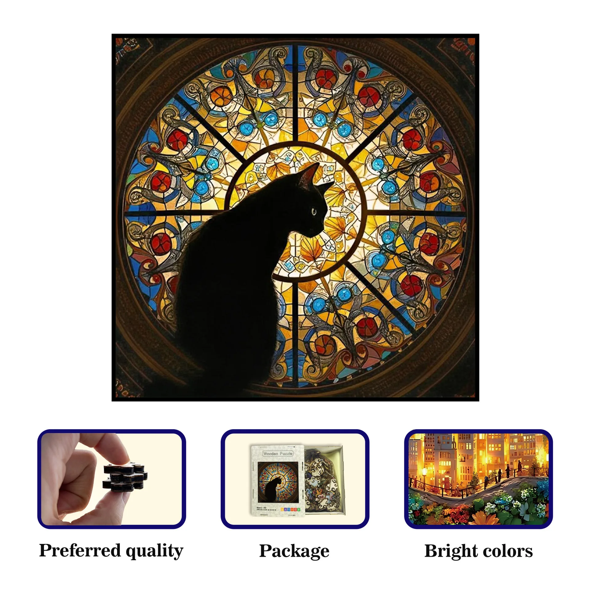 158/276 قطعة الكنيسة القط خشبية بازل قطع غير النظامية لغز لعبة تخفيف التوتر عيد الميلاد هدايا عيد الميلاد لمحبي القط ديكور المنزل