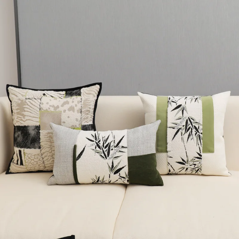 

medieval style luxury cushion cover green bamboo pattern pillowcase backrest patchwork pillow cover