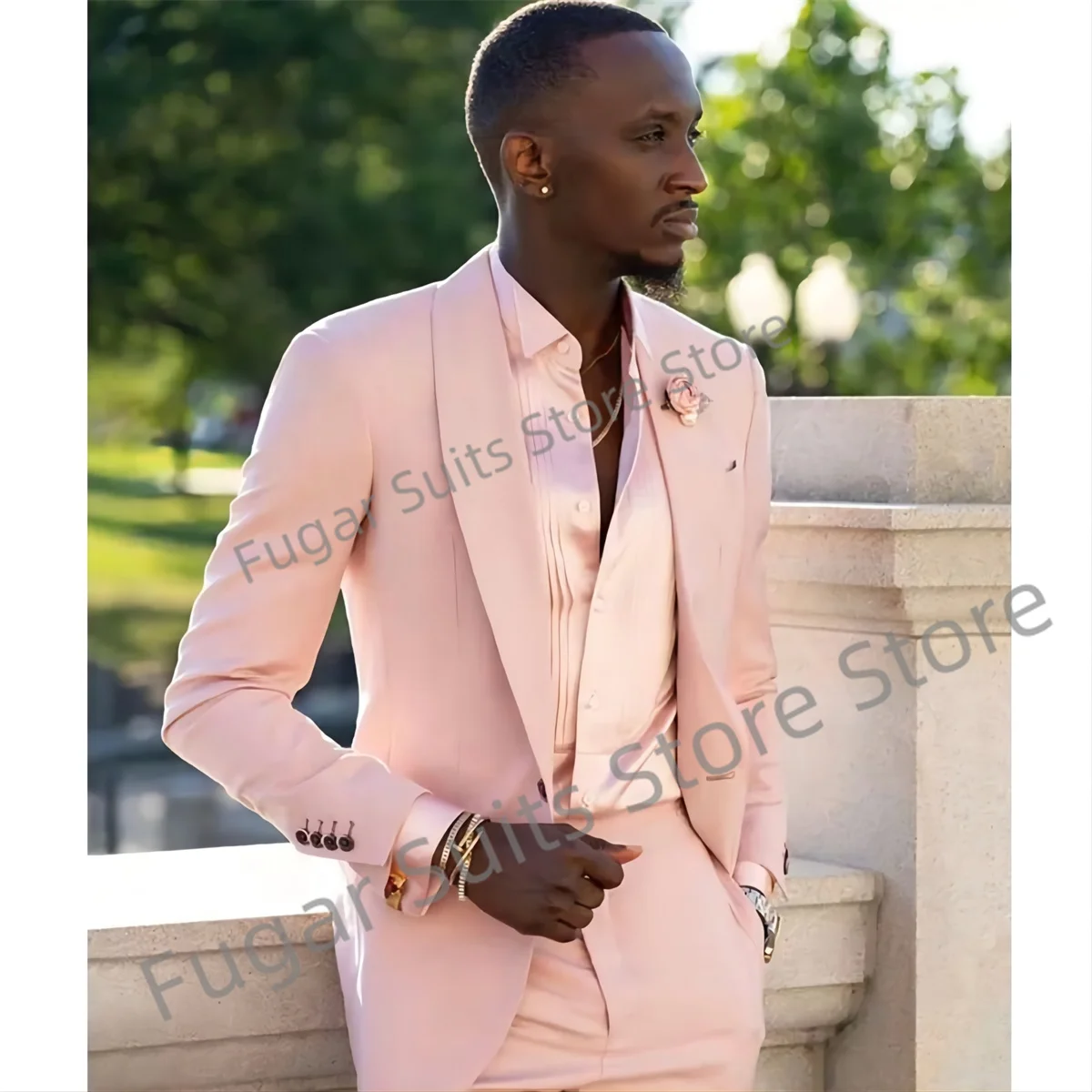 

Fashion Pink African Wedding Men Slim Fit Suits Shawl Lapel Groom Tuxedo 2 Piece Sets Lastest Style Male Blazer Costume Homme