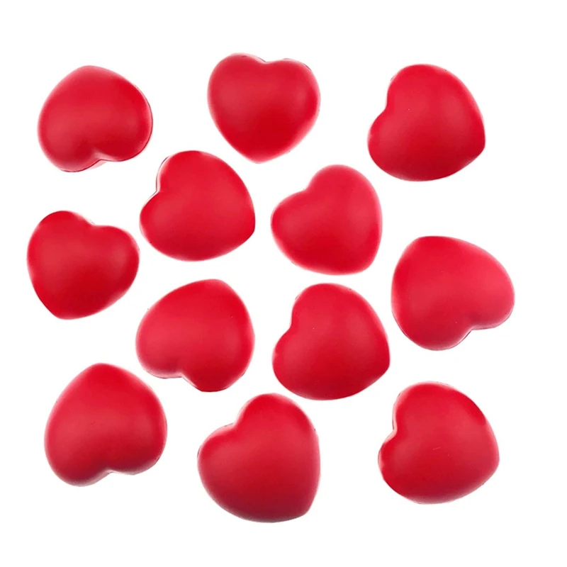 12Pcs Valentine's Day Red Heart Stress Balls, Valentine Party Bag Gift Fillers Heart Grip Ball