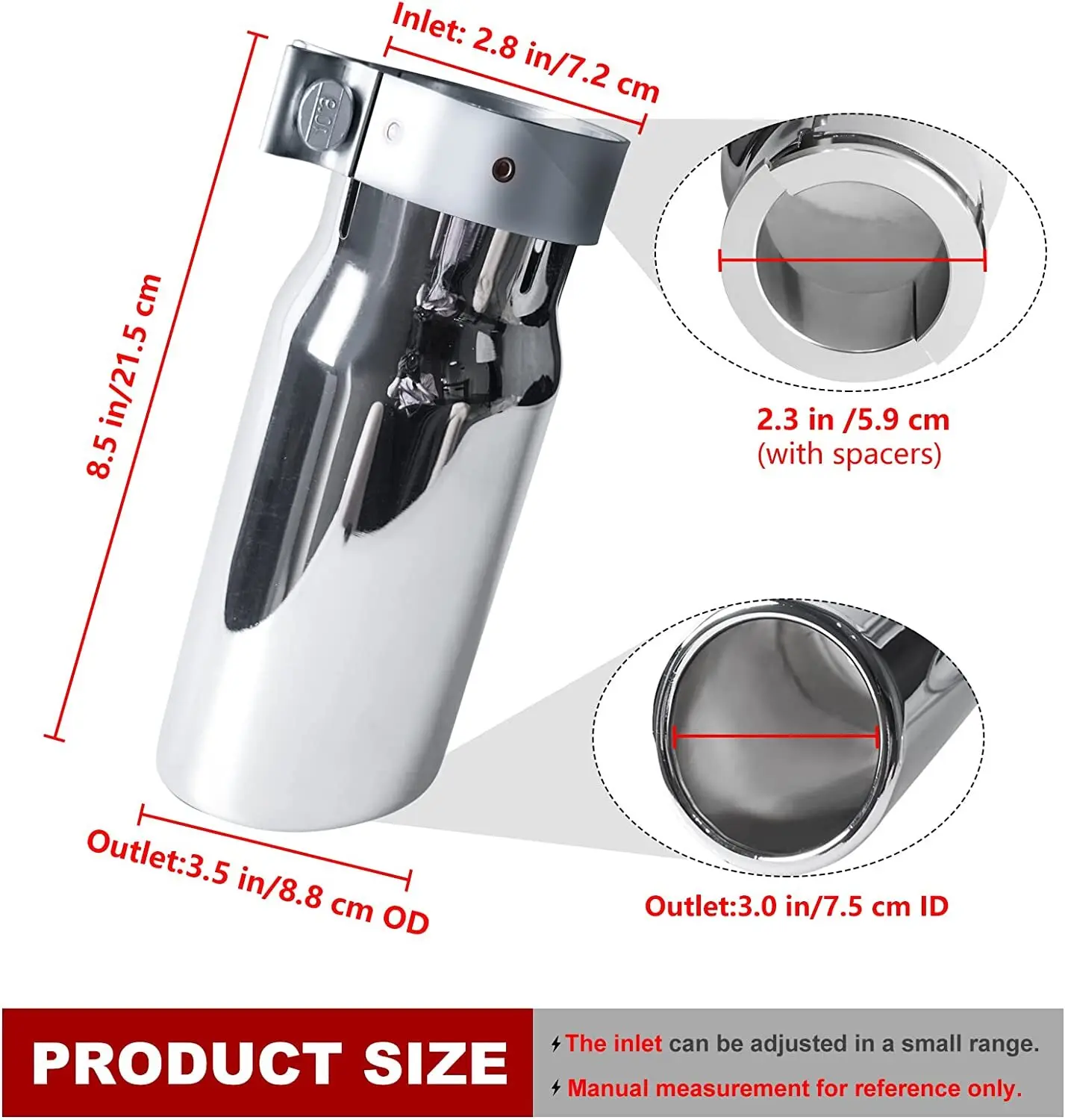 PT932-35180-02 PT932-35162 6,9 Zoll 8,5 Zoll Chrom Auspuffspitze Clamp-on Für 2005-2023 Toyota Tacoma Splitter