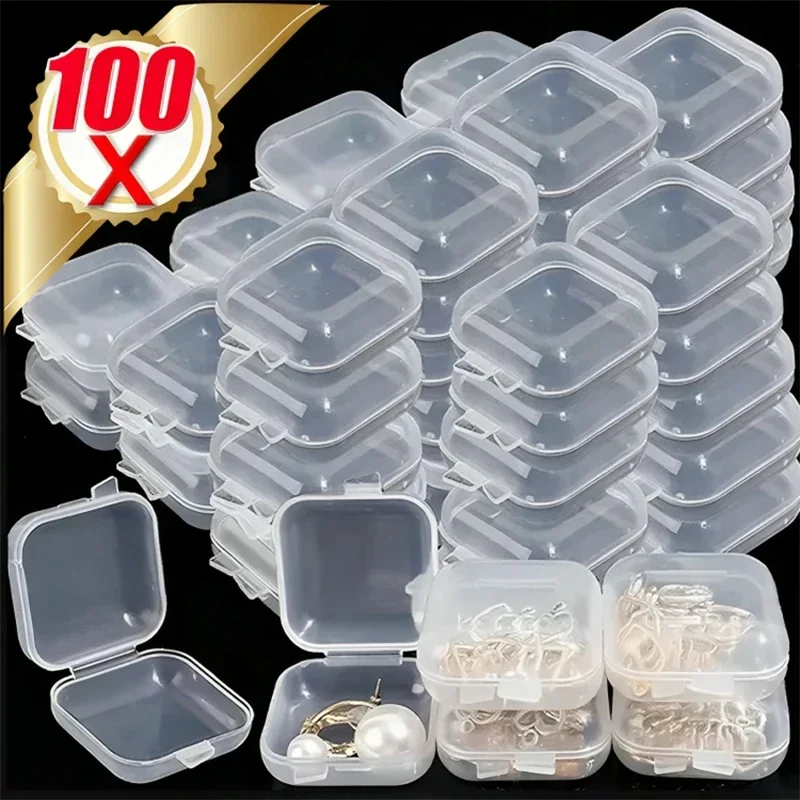 Small Square Storage Box Transparent Plastic Flip Cover Mini Case Pill JewelryRings Dustproof Storage Portable Boxes Wholesale