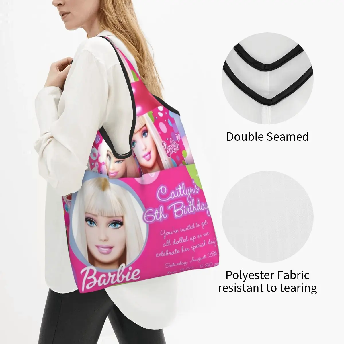 Riciclaggio personalizzato Disney American Toy Fashion Barbie Doll Cartoon Shopping Bag Women Tote Bag Portable Anime Grocery Shopper Bags