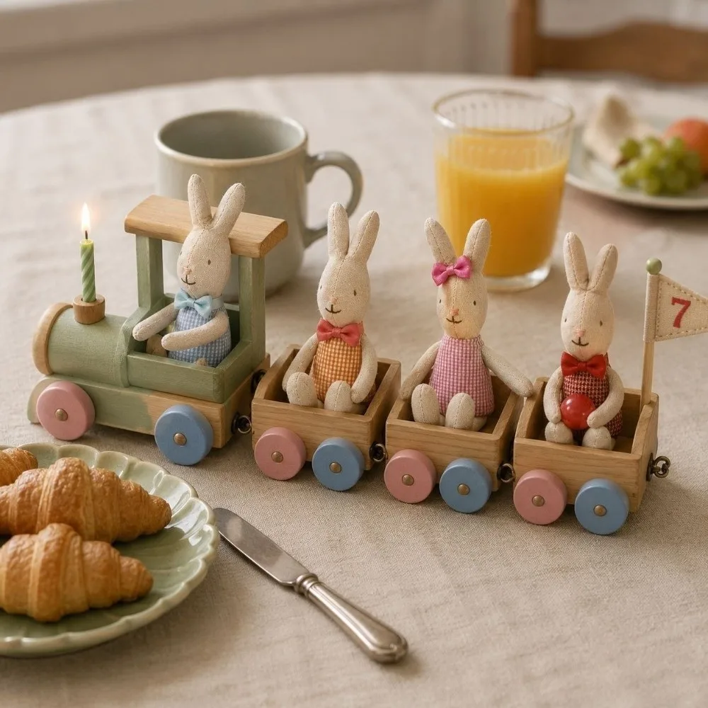Cute Handmade Craft Linen Bunny Soft Rabbit Fabric Rabbit Montessori Play
