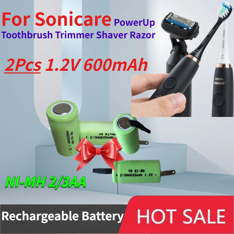 

2Pcs 1.2V 600mAh NI-MH 2/3AA Rechargeable Battery for Sonicare PowerUp Toothbrush Trimmer Shaver Razor Accessories Replaceable