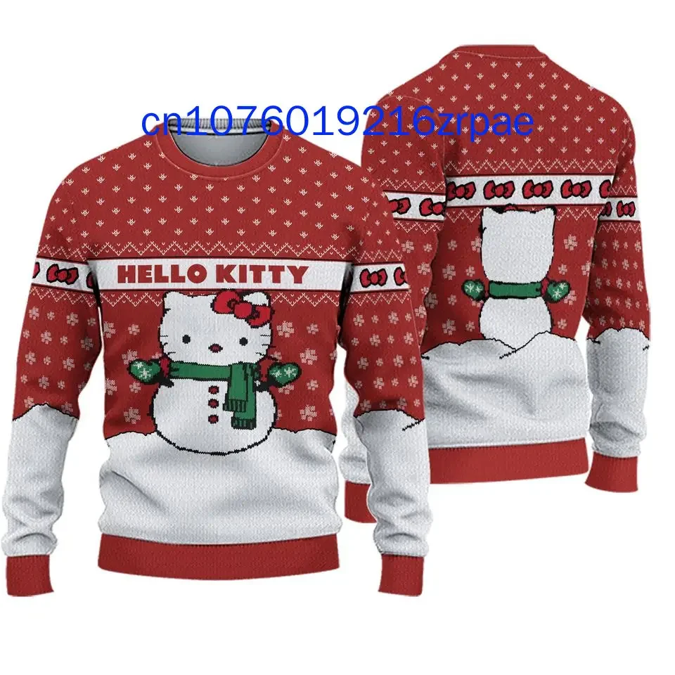 2024 novo natal hello kitty suéter feio masculino e feminino casual desenho animado moletom de natal