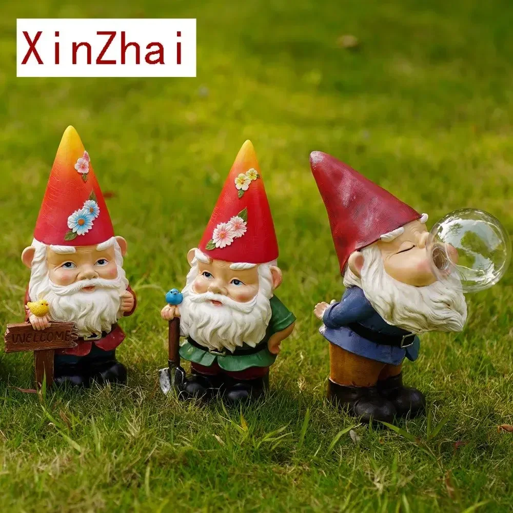 

Garden Solar Dwarf Cell Outdoor Decoration Accessories Resin Gnome Statue Lamp Lawn Elf Sculpture Lighting LED Home Yard Tree