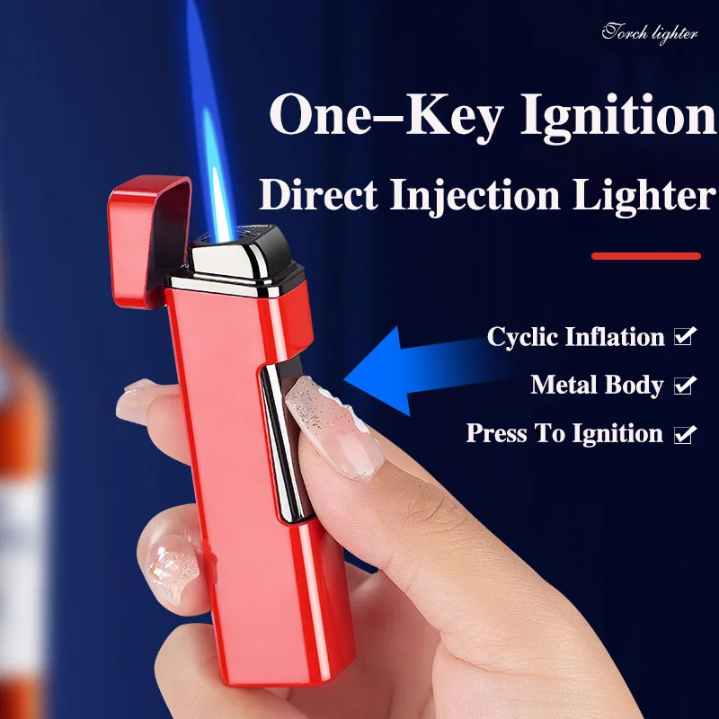 Portable Press on Inflatable Lighter Metal Gas Lighters Windproof Flame Direct Charge Ignition Cigarette Accessories Men's Gifts