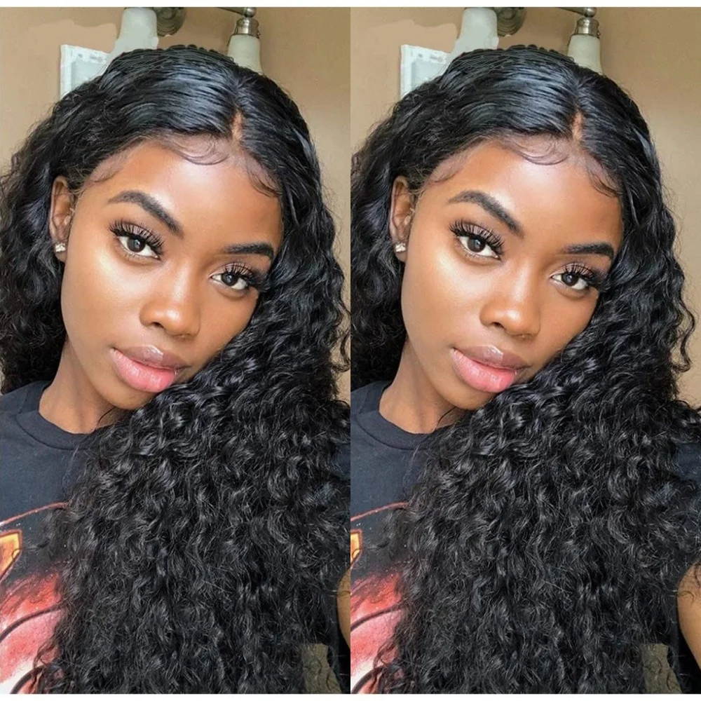

13x4 Water Wave 200% Density Transparent Lace Frontal Curly Wigs Human Hair For Women Pre Plucked With Baby Hair Natural Color