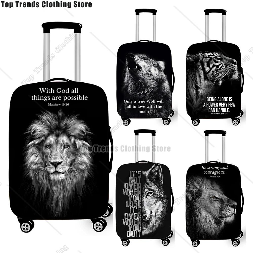 Christian Bible Verse with God All Things Are Possible Luggage Cover Religious Animal Lion Tiger Wolf Elastic Suitcase Covers