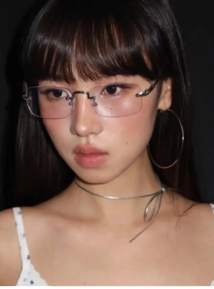 Silver Rimless Glasses for Women with High-End Sense Without Makeup Artifact Y2K European and American Sexys Myopia Eye Frames Gentle Scum