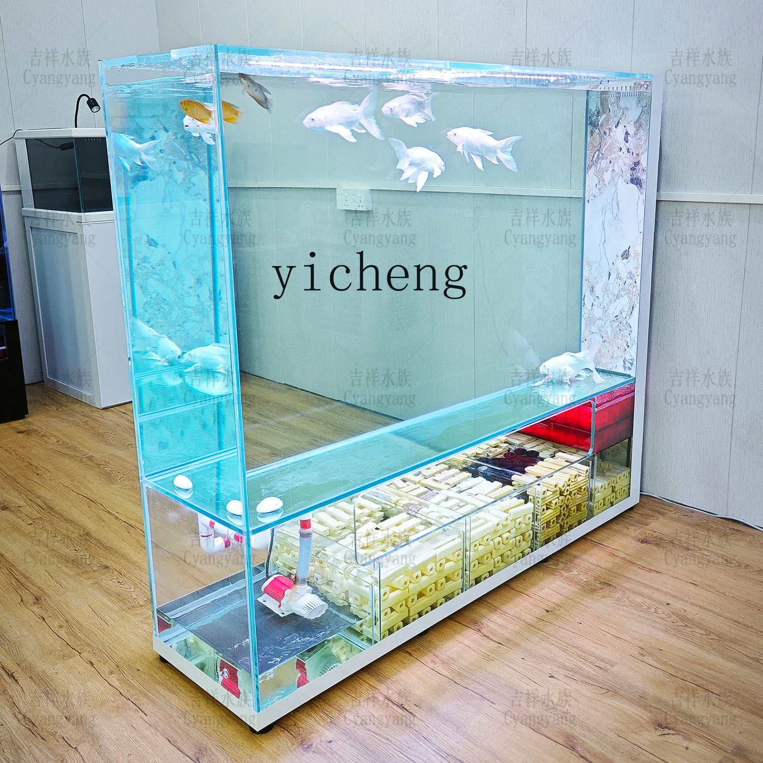 Floor-to-ceiling Screen Rock Slab Fish Tank Living Room New Ultra-white Glass Integrated Tensile Creative Bottom FilterL7