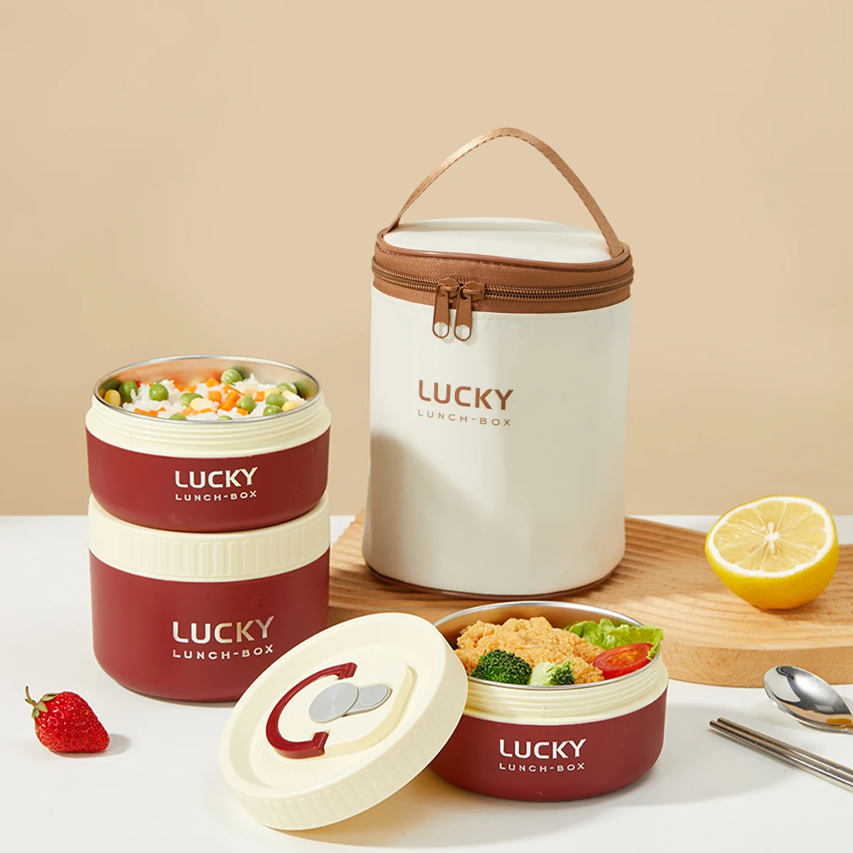 WORTHBUY Fiambrera sellada de acero inoxidable 304, caja Bento aislada, contenedor de alimentos térmico portátil a prueba de fugas, tarro de sopa para microondas