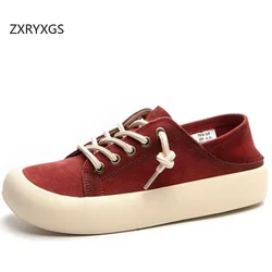 ZXRYXGS Full Genuine Leather Square Toe Sneakers Flat Shoes Woman New 2025 Autumn Fashion Casual Sneaker Large Size Trend Shoes