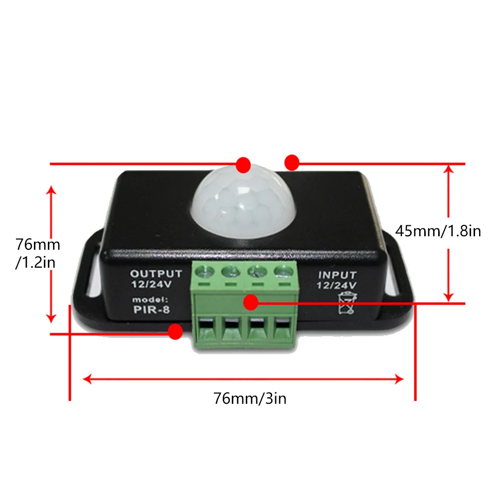 DC 12V/24V Body Infrared Sensor Infrared Motion Detector Motion Detector PIR Motion Sensor for LED Strips/Bulbs