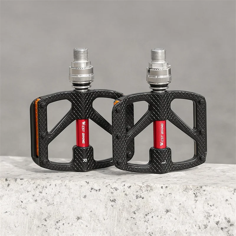 WEST BIKING Bicycle Quick Release Pedals Safety Lock Ring 3 Bearings Reflective Aluminum Pedals For Folding Bike MTB Road Bike