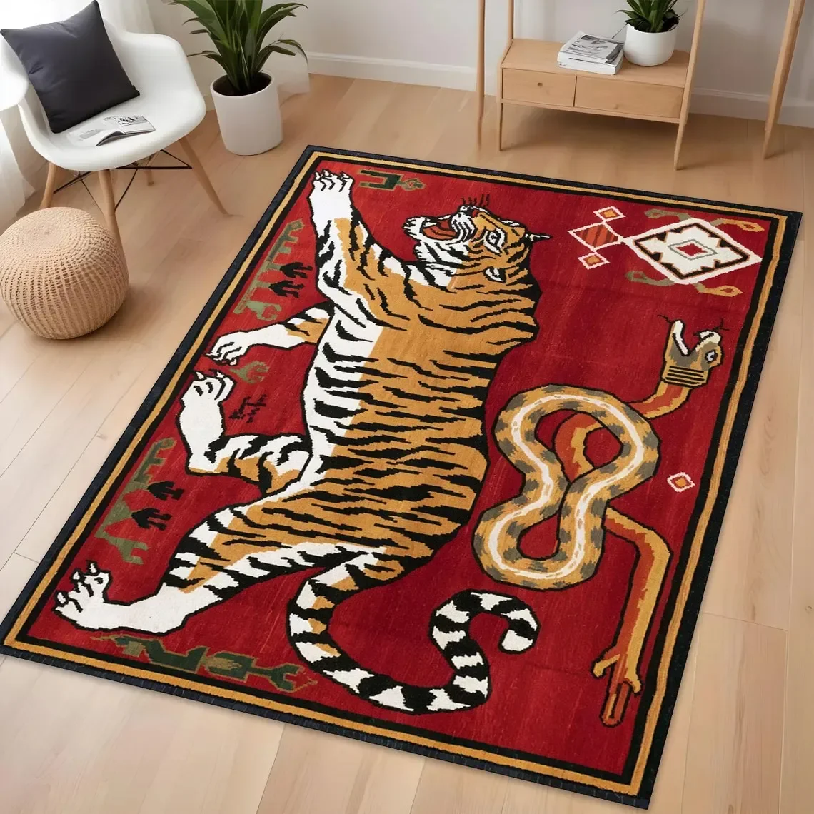 

Exotic Tiger Area Rug, Bengal Tiger Aesthetic Decor Carpet, Maximalist Rug for Home Decor Floor Mat, Floral Tiger Rugs