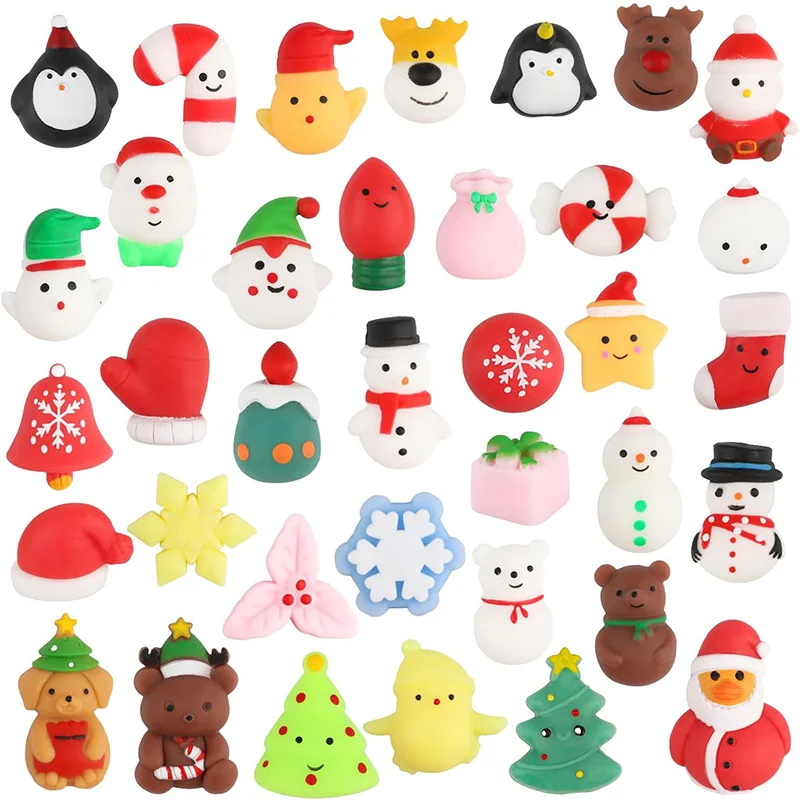 

12-36Pcs Christmas Mochi Squishy Toy Kids Gift Favors Santa Claus Snowman Stocking Stuffers New Year Stress Reliever Anxiety Toy