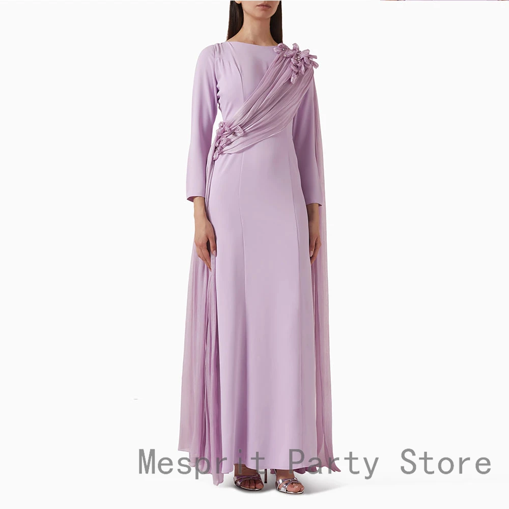 Maßgeschneidertes Etui-Abschlussballkleid, O-Ausschnitt, Abendkleid mit langen Ärmeln, formelles Hochzeitskleid, bodenlanges Saudi-Kleid mit Blumen