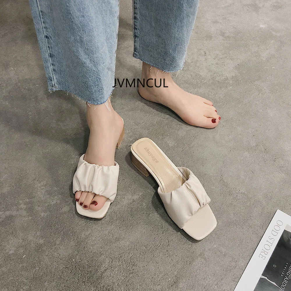 

Новинка 2023 года, женские летние тапочки с квадратным носком, шикарные французские ретро-шикарные универсальные универсальные туфли на высоком каблуке в сказочном стиле на массивном каблуке, в наличии