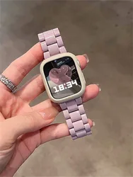 Korea Cute Strap+Silicone Case For Apple Watch Band Ultra2 49mm 45mm 44 41 Correa Acrylic Band For Iwatch Series 9 8 SE 7 6 5 4
