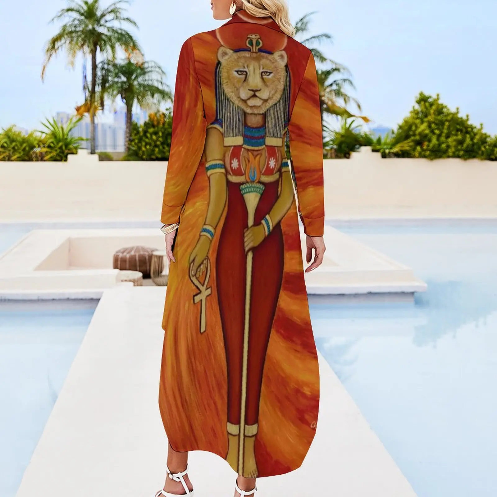 Sekhmet Egyptian Lioness Goddess Long Sleeved Shirt Dress elegant and pretty women's dresses sexy dress