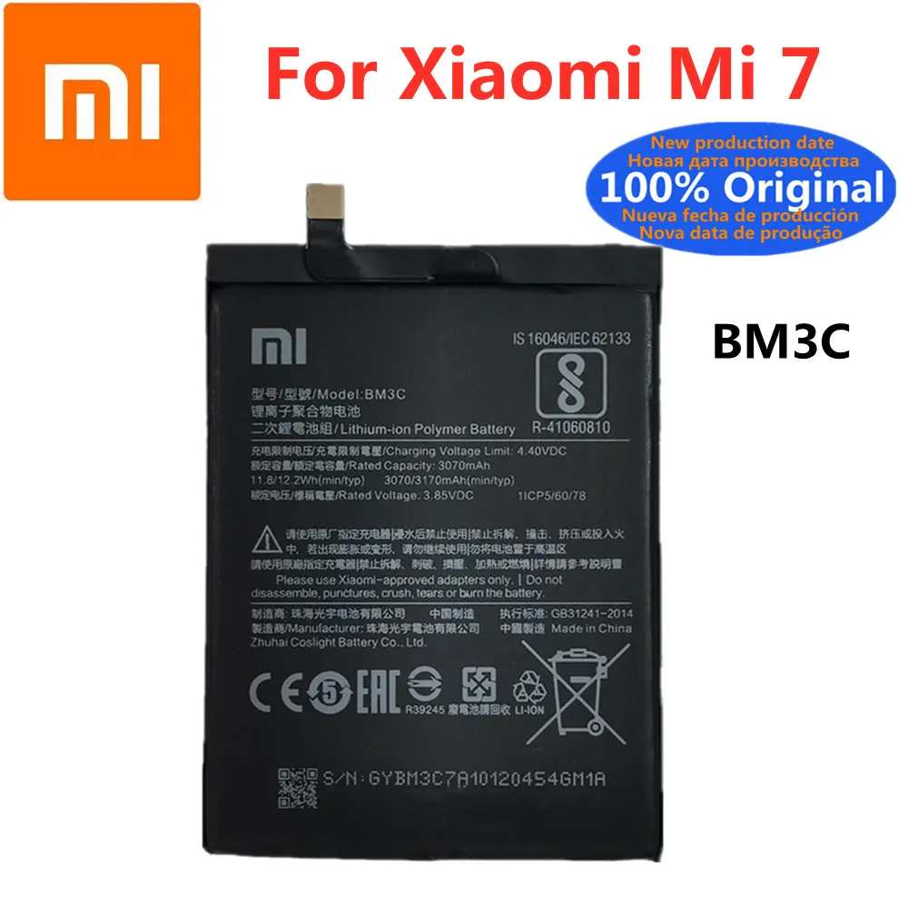 

100% Original BM3C 3170mAh Phone Battery For Xiaomi 7 Mi 7 Mi7 High Quality Replacement Batteries Bateria