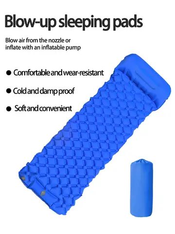 Outdoor Camping Inflatable Mattress Sleeping Pad With Pillows Ultralight Air Mat Built In Inflator Pump Hiking