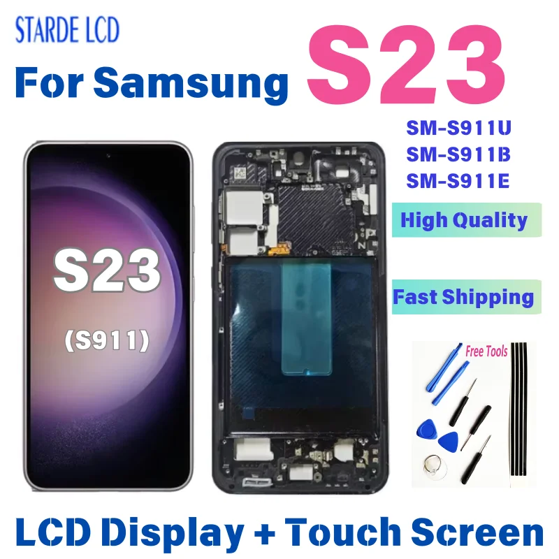 

6.1’’ For Samsung Galaxy S23 LCD Display Touch Screen Digitizer Assembly S911 SM-S911U SM-911B SM-911E Replacement With Frame