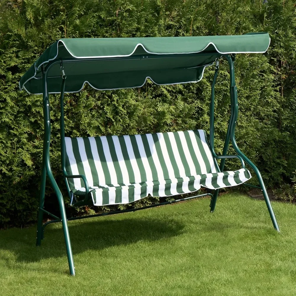 

Customizable Garden Swing Chair, 3 Seater Relaxing Comfy Outdoor Hammock Bench with Adjustable Canopy Cushioned
