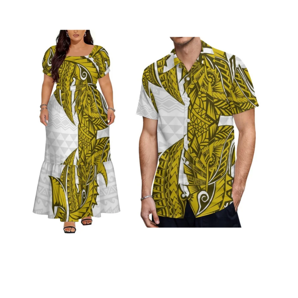 Holiday Party Women'S Wear Polynesian Women'S Short-Sleeved Dress In Polynesian Samoa Island Style Men'S Beach Shirt