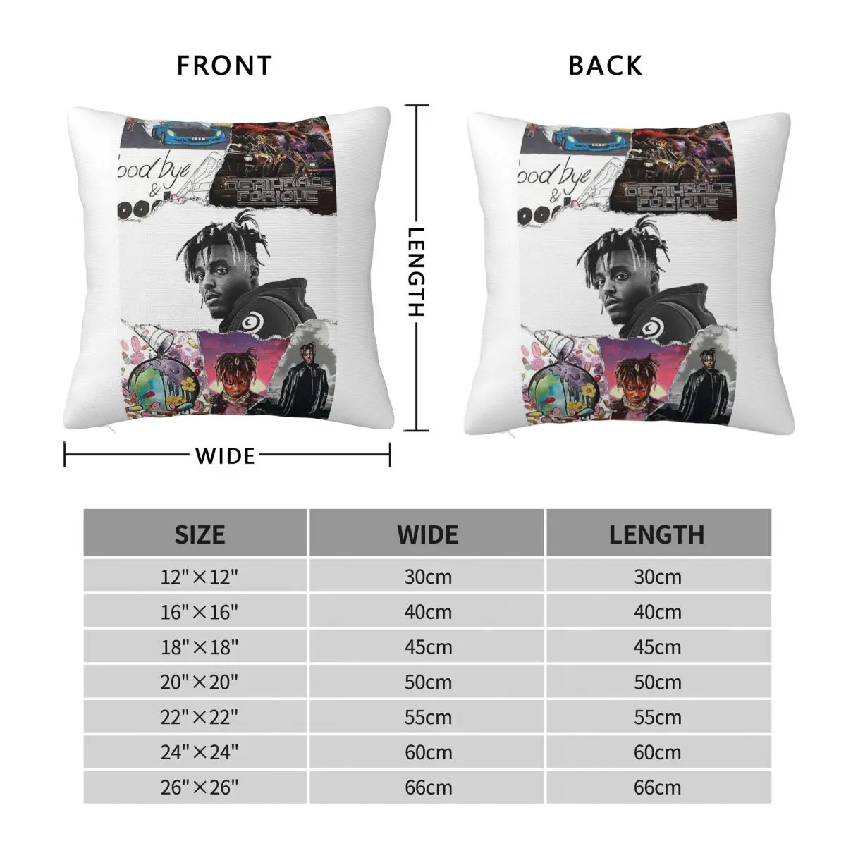 Juice Wrld Rapper Square Pillowcase Polyester Linen Velvet Creative Zip Decor Home Cushion Cover
