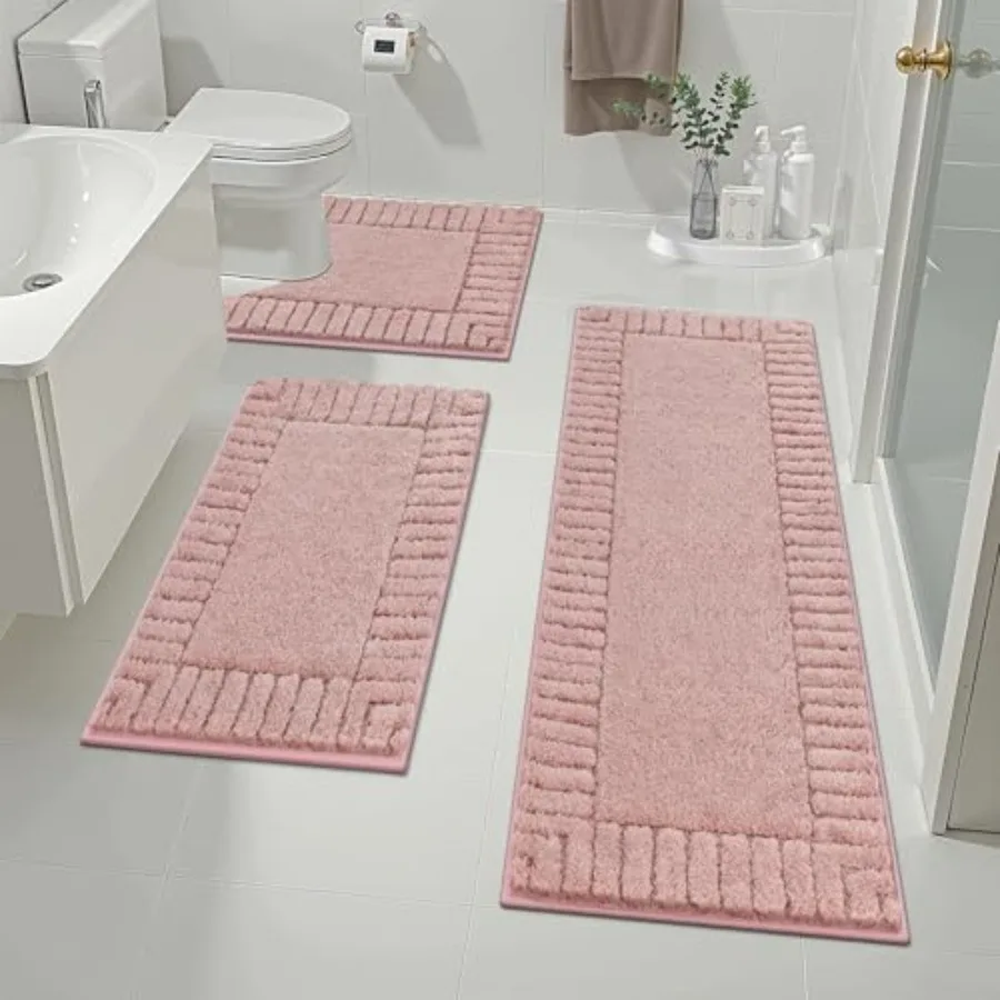 

Bathroom Rugs Sets 3 Pcs Bathroom Shower Rugs with U-Shaped Contour Toilet Mat Absorbent Microfiber Plush Bath Mats Non Slip Ba