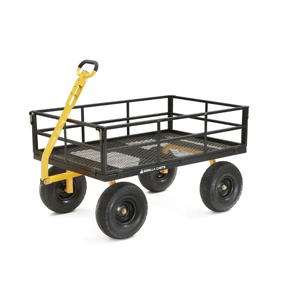 2024 New Steel Utility Cart, Heavy-Duty Convertible 2-in-1 Handle and Removable Sides, 12 Cu Ft, 1400 Lb