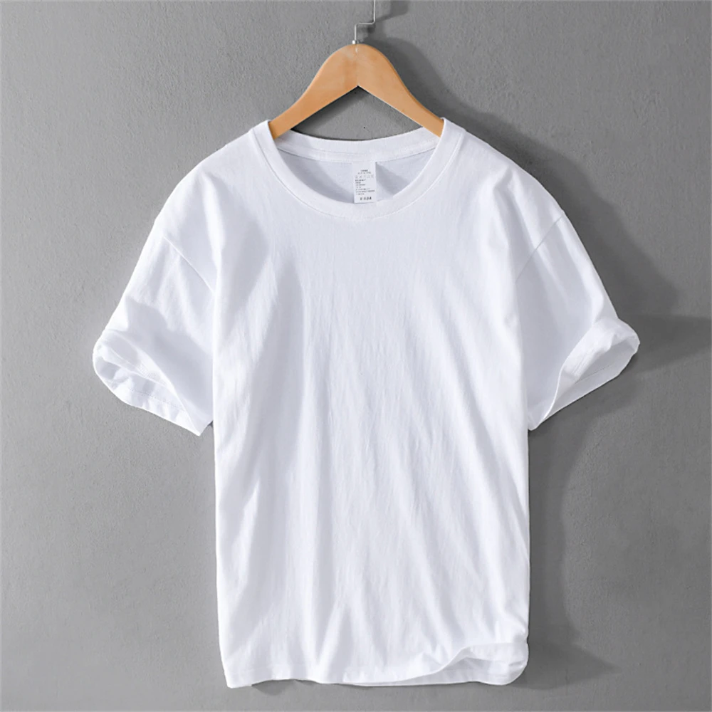 

Summer Men's white versatile T-shirt cotton comfortable short sleeve t shirt men regular Solid tees Loose Male clothing men tops
