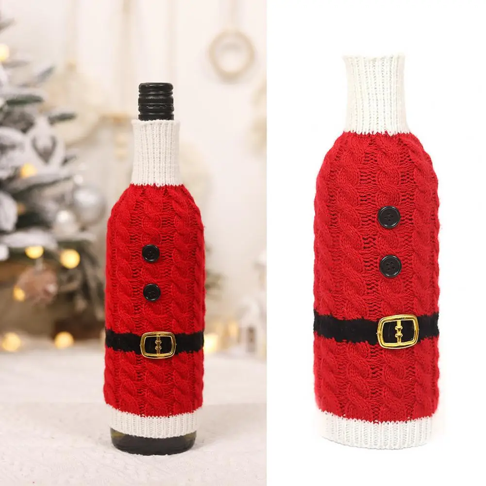 Beer Bottle Cover Festive Handmade Knitted Wine Bottle Covers Santa Claus Belt Elf Designs Reusable Xmas Champagne for Christmas